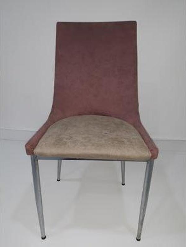 Sandalye 12597 SAMBA Model Metal Nikelaj Ayak Pembe-Bej 4Ad Kalite kumaş El Yapım - Image 1