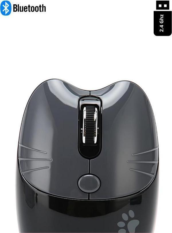 Sevimli Kedi Kablosuz Siyah Mouse Bluetooth + 2.4G Dual Mode - Image 1