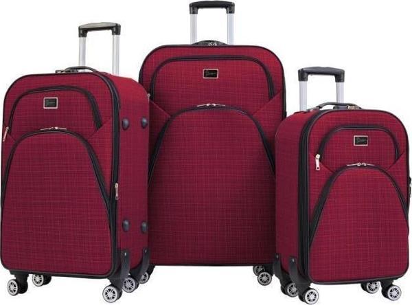 3'lü Valiz Seti 4 Teker Kumaş Valiz Bordo 1081 - Image 1