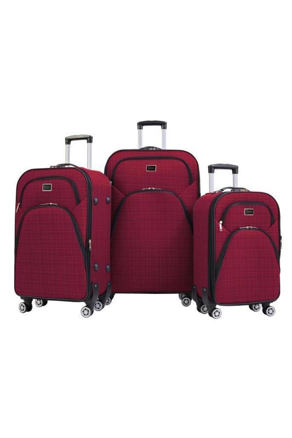 3'lü Valiz Seti 4 Teker Kumaş Valiz Bordo 1081 - Image 1