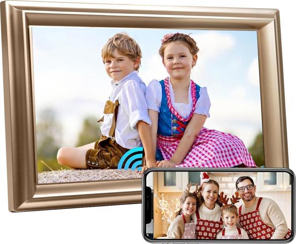 Canupdog WiFi Dijital Resim Çerçevesi 10.1 Inc, 1080P IPS Dokunmatik - Gold - Image 1