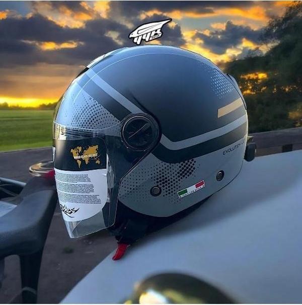 Sway 715 Şeffaf Vizörlü Yarım Motosiklet Scooter Kaskı XL Beden Gemini Grey - Image 1