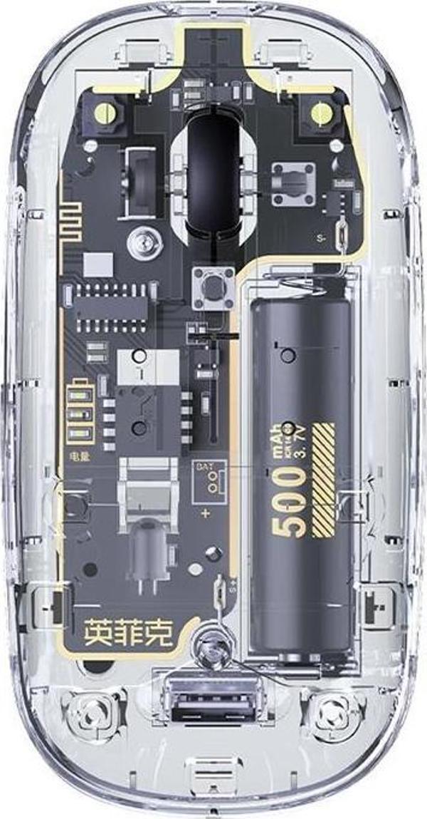 Polham 2.4G Şeffaf Tasarımlı Süper Sessiz Şarj Edilebilir Kablosuz Mouse, 500mAh Aerodinamik Tasarım - Image 1
