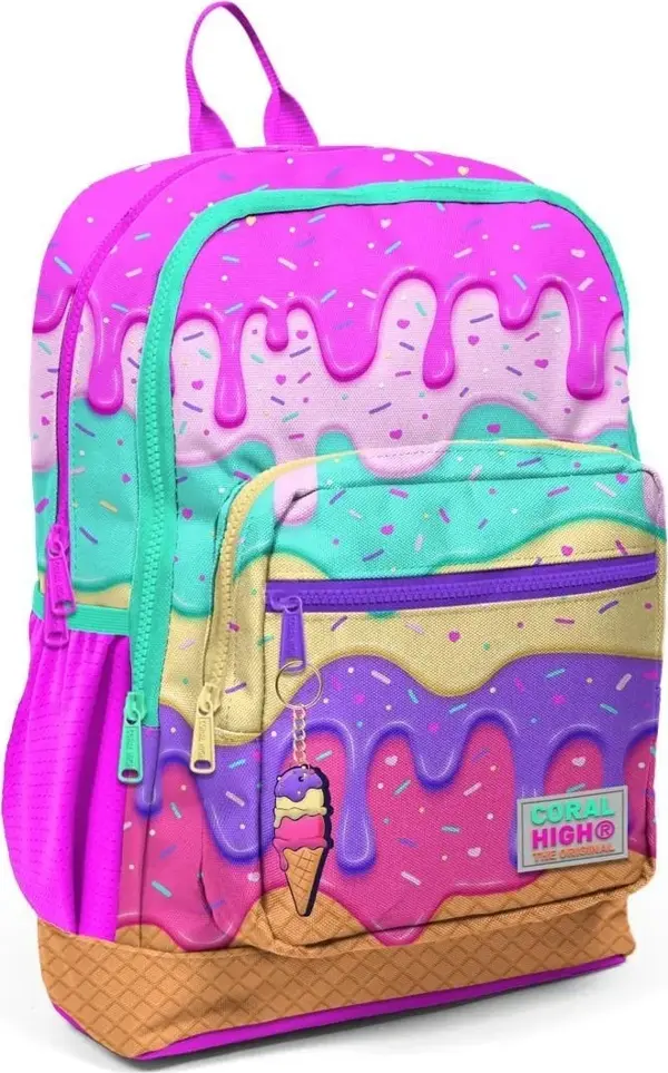 Coral High Kids Pembe Rengarenk Dondurma Desenli Okul Sırt Çantası 23731 - Image 1