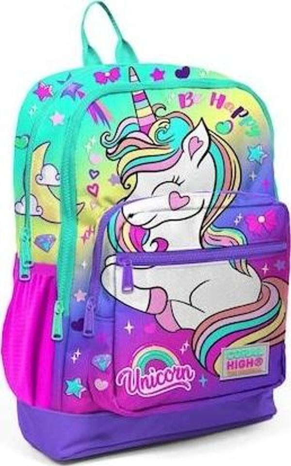 Coral High Kids Lavanta Su Yeşili Unicorn Desenli Dört Bölmeli Okul Sırt Çantası 23729 - Image 1