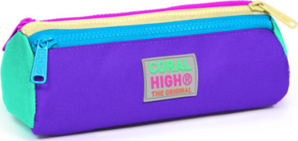 Coral High Kids Mor Renk Detaylı Üç Bölmeli Kalem Çantası 22034 - Image 1