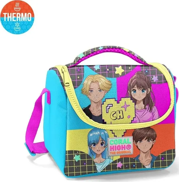 Coral High Kids Gri Mavi Pembe Anime Desenli Thermo Beslenme Çantası - Image 1