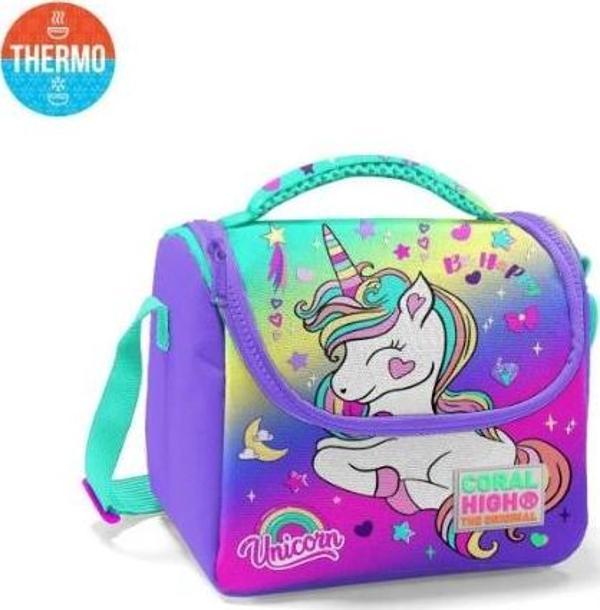 Coral High Kids Lavanta Su Yeşili Unicorn Desenli Desenli Thermo Beslenme Çantası 11729 - Image 1