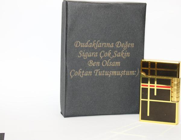 Kişiye Özel Dupont Tarz Çelik Gövde Çakmak (Gold-Siyah) - Image 1