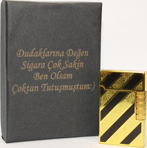 Kişiye Özel Dupont Tarz Çelik Gövde Çakmak (Gold-Siyah) - Image 1