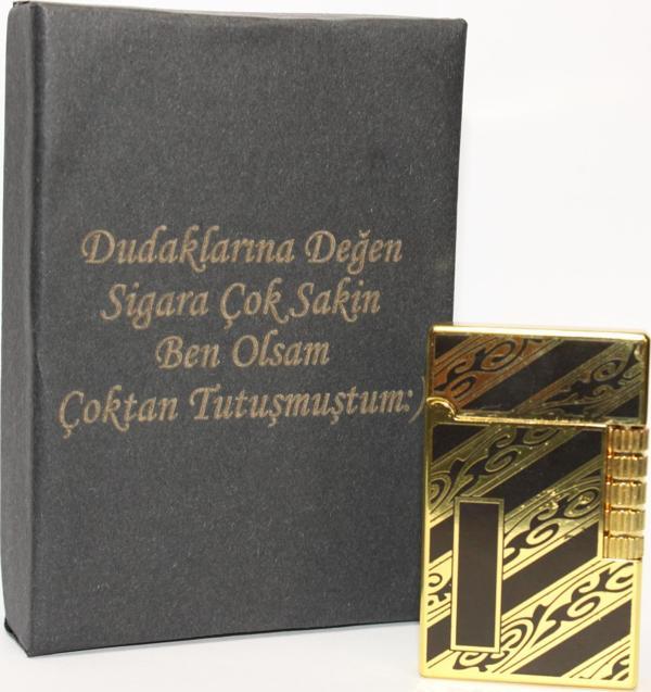 Kişiye Özel Dupont Tarz Çelik Gövde Çakmak (Gold-Siyah) - Image 1