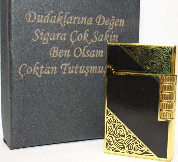 Kişiye Özel Dupont Tarz Çelik Gövde Çakmak (Gold-Siyah) - Image 1