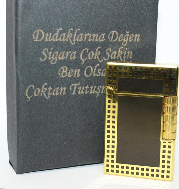 Kişiye Özel Dupont Tarz Çelik Gövde Çakmak (Gold-Siyah) - Image 1