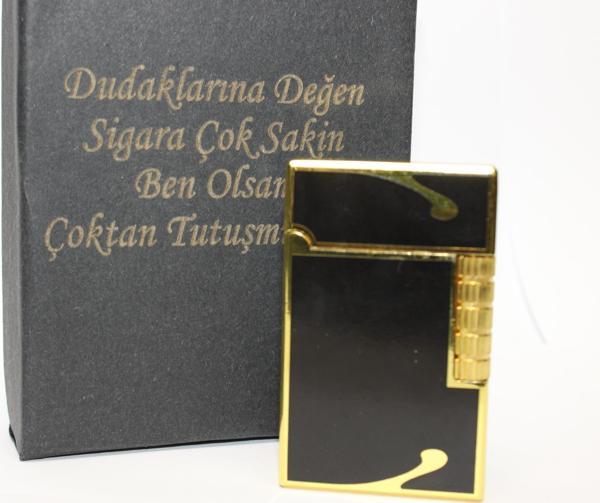 Kişiye Özel Dupont Tarz Çelik Gövde Çakmak (Gold-Siyah) - Image 1