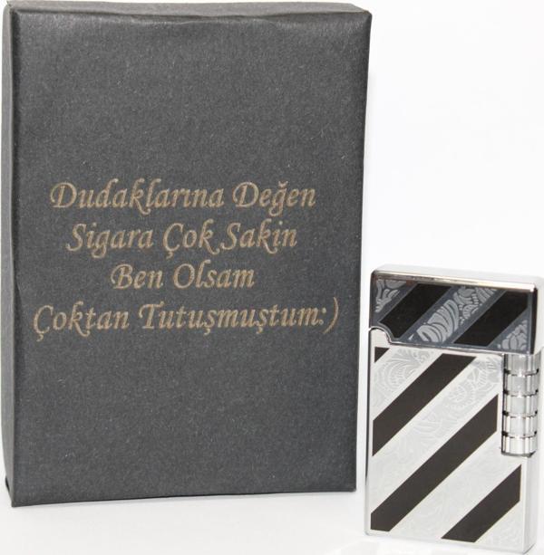 Kişiye Özel Dupont Tarz Çelik Gövde Çakmak (Gümüş-Siyah) - Image 1