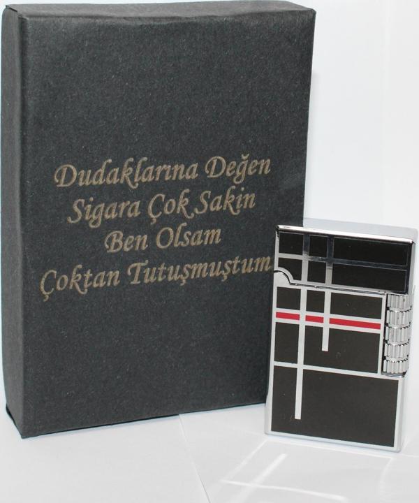 Kişiye Özel Dupont Tarz Çelik Gövde Çakmak (Gümüş-Siyah) - Image 1