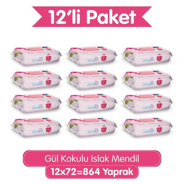 Paddlers Gül Kokulu Islak Mendil 12x72 li Koli (864 Yaprak) - Image 1