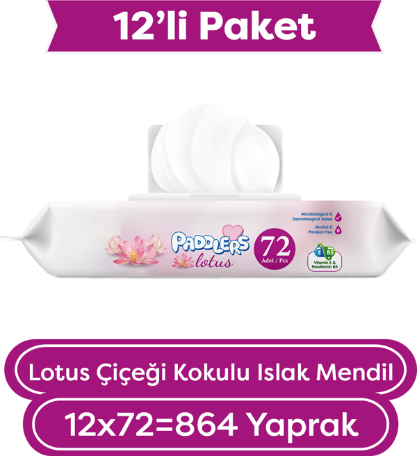 Paddlers Lotus Çiçeği Kokulu Islak Mendil 12x72 li Koli (864 Yaprak) - Image 1