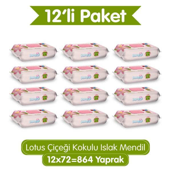 Paddlers Lotus Çiçeği Kokulu Islak Mendil 12x72 li Koli (864 Yaprak) - Image 1
