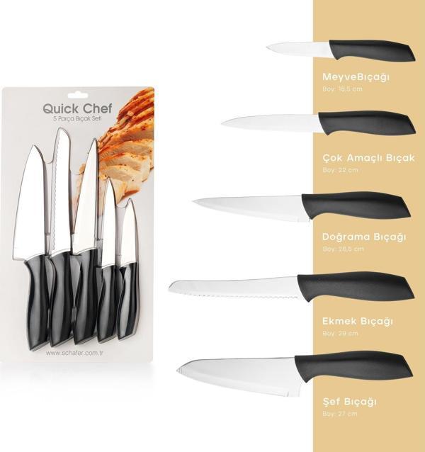 Schafer Quick Chef Bıçak Seti-5 Parça-Siyah - Image 1