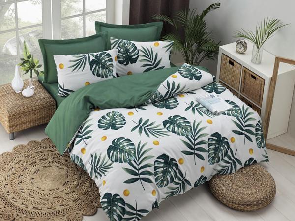 Kolay Ütülenir Nevresim Takımı Çift Kişilik Monstera Yeşil - Image 1