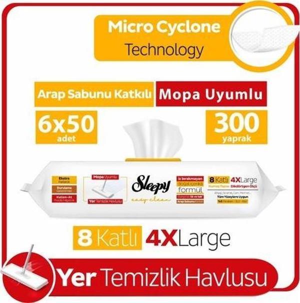 Sleepy Easy Clean Arap Sabunu Katkılı Mopa Uyumlu Yer Temizlik Havlusu 6X50 (300 Yaprak) - Image 1