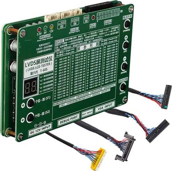 LVDS LCD TESTER T-60S LCD/LED TV PANEL TEST CİHAZI + 14 PARÇA KABLO +2 ...
