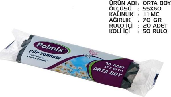 Omnipazar Polmix Standart Orta Boy Çöp Torbası 55x60 cm 50 Rulo Siyah  - Image 1