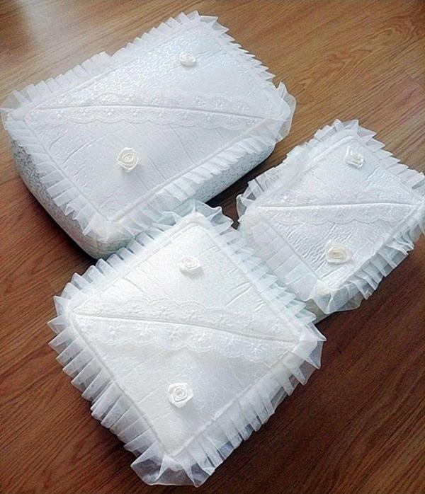 Dilex 3'lü Hurç Set Çeyizlik Bohça Gelin Bohçası Damat Bohçası İğne Oyalı Kdk Ekru - Image 1