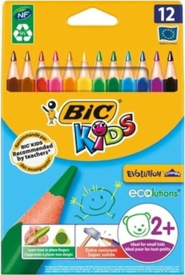 Bic Unisex Çocuk Kids Evolution Üçgen Jumbo Kuru Boya Kalemi 12'li Kutu - Image 1