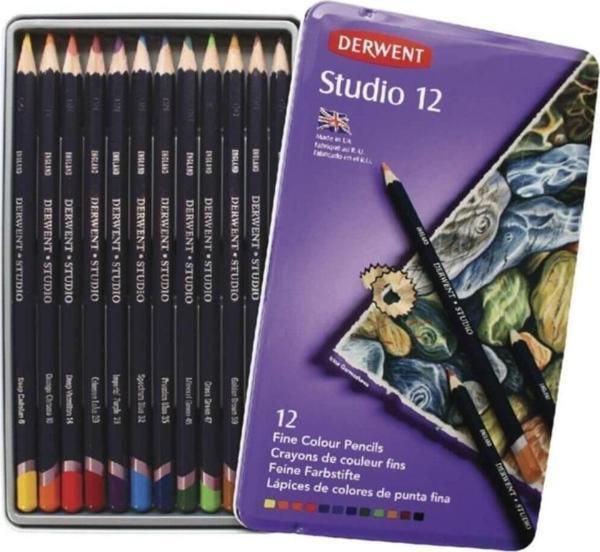 Derwent Studio 6,9 Mm Kuru Boya Kalemi Metal Kutu 12 Renk Dw32196 - Image 1