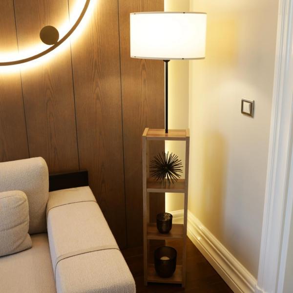 Homing Krem Başlıklı Dekoratif Raflı Lambader AYD-2820 - Image 1