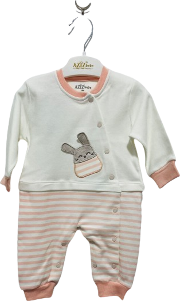 Aziz Bebe 6897 Çizgili Tavşan Bebek Tulum - Image 1