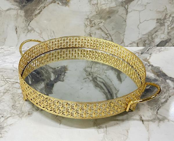 Gözde Aynalı Sunum Tepsi Yuvarlak Tepsi 30 CM Gold Renk - Image 1