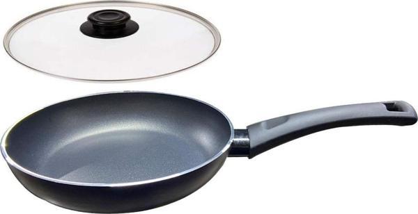 Mehtap Teflon Tava 28 CM İndüksiyon Tabanlı Lacivert Renk Cam Kapaklı - Image 1