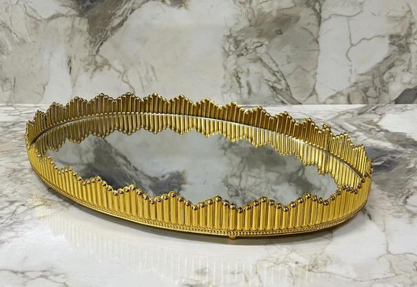 Piano Oval Aynalı Sunum Tepsi 37x27 CM Gold Renk - Image 1