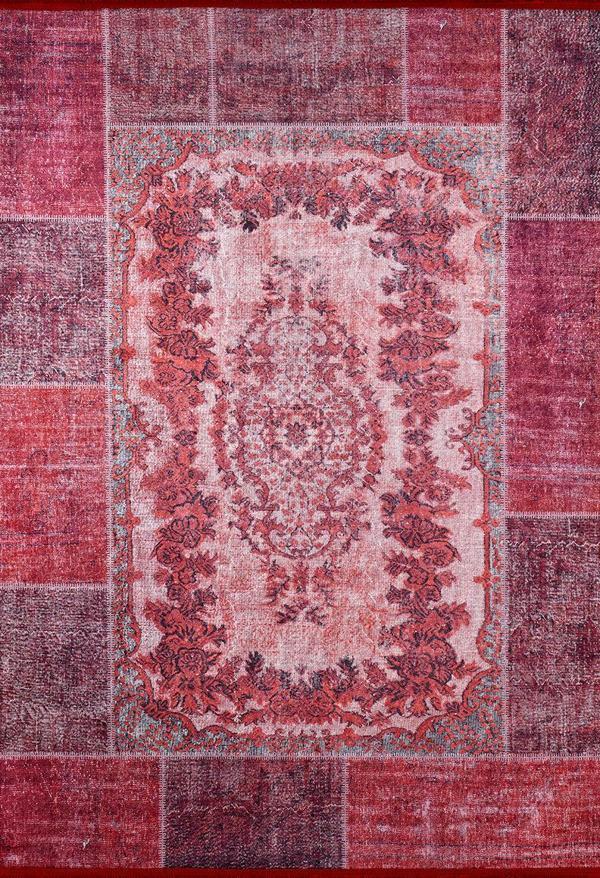 Klasik Kırmızı Salon&Yolluk Dijital Baskılı Makinede Yıkanabilir Kaymaz Taban Saçaklı Halı HK103  - Image 1