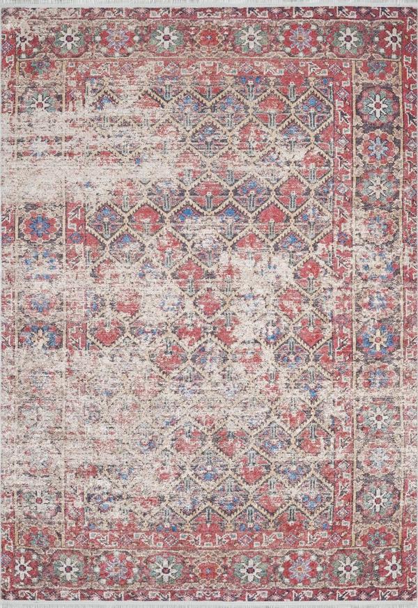 Klasik Kırmızı Salon&Yolluk Dijital Baskılı Makinede Yıkanabilir Kaymaz Taban Saçaklı Halı HK194  - Image 1