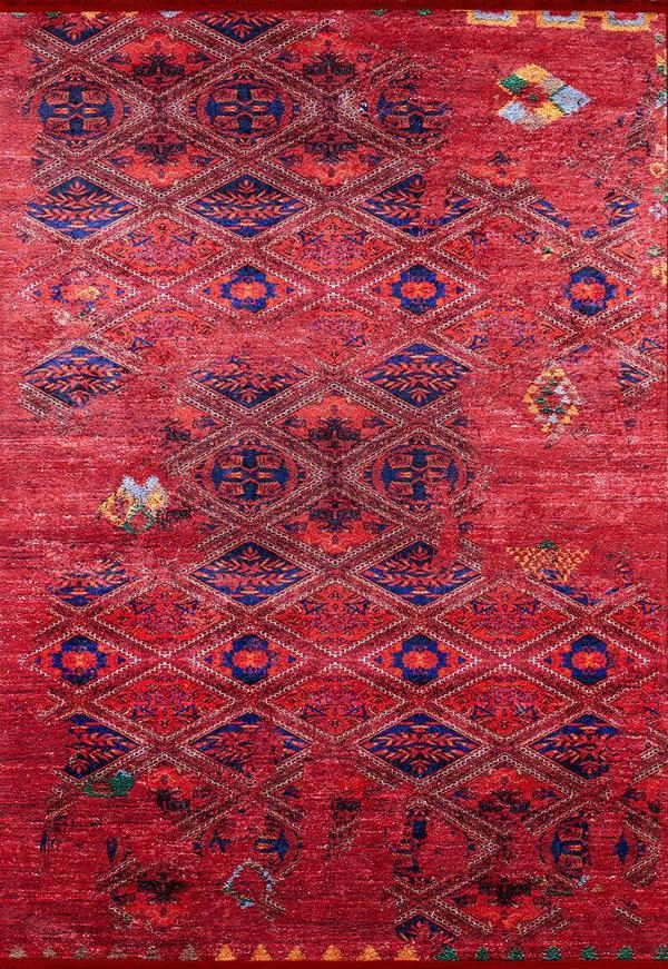 Klasik Kırmızı Salon&Yolluk Dijital Baskılı Makinede Yıkanabilir Kaymaz Taban Saçaklı Halı HK096   - Image 1