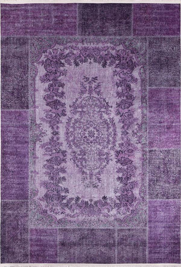Klasik Mor Salon&Yolluk Dijital Baskılı Makinede Yıkanabilir Kaymaz Taban Saçaklı Halı HK059   - Image 1