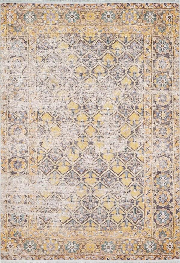 Klasik Sarı Salon&Yolluk Dijital Baskılı Makinede Yıkanabilir Kaymaz Taban Saçaklı Halı HK191   - Image 1