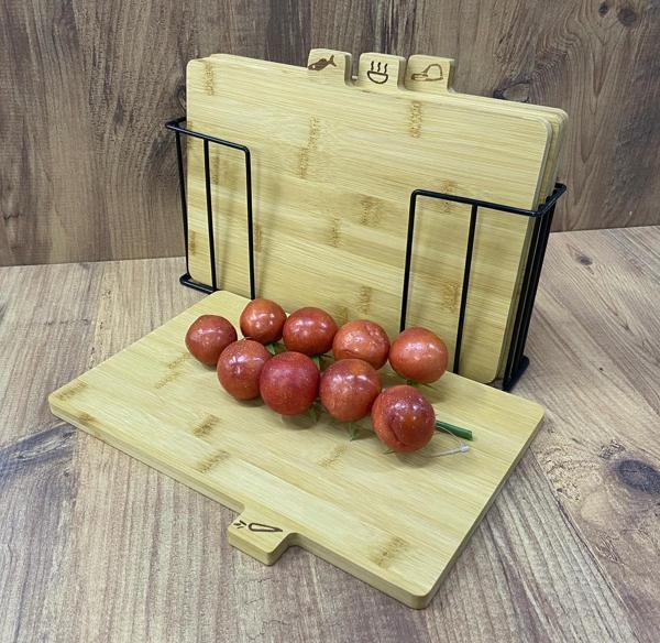 Bambu Kesim Tahtası Seti Metal Standlı Kesme Tahtası - Image 1