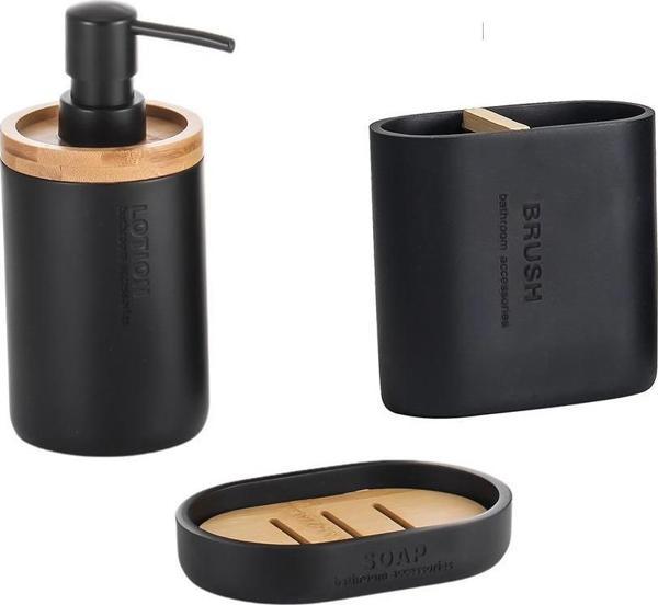 Siyah Banyo Seti 3 Parça Modern Tasarım Polyester - Image 1