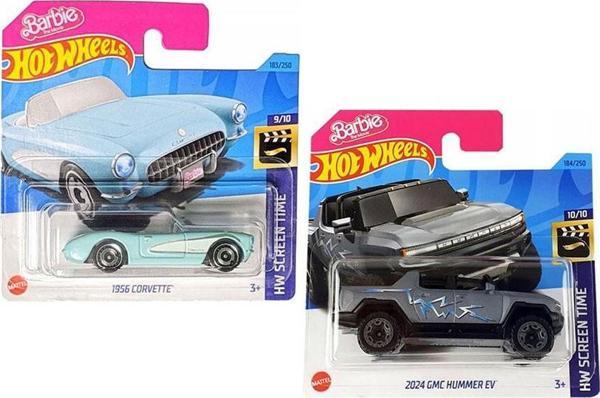Hot Wheels 2 Araç Set Barbie The Movie 1956 Corvette & 2024 Gmc Hummer Ev (1/64) - Image 1