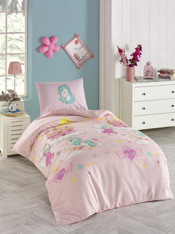 Junior Nevresim Seti Tek Kişilik Unicorn Dreams Pembe - Image 1