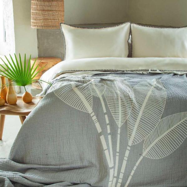 Apricitas Home Muslin Çift Kişilik Yatak Örtülü Nevresim Takımı June Gri - Image 1