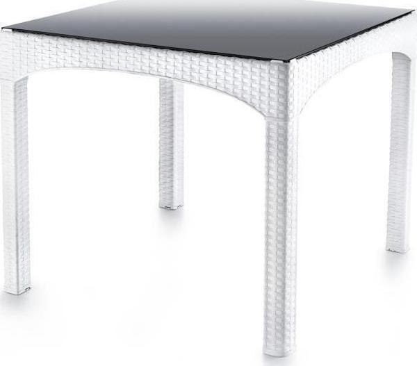 Omnipazar SY-2576 Beyaz Rattan Kare Kapalı Camlı Temperli Masa 82439 - Image 1