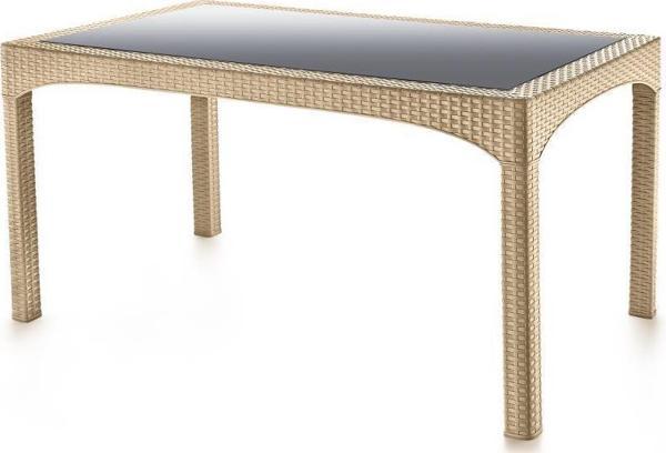 Omnipazar SY-2586 Bej Rattan Temperli Camlı Masa Dikdörtgen 83878 - Image 1