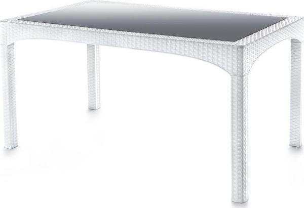 Omnipazar SY-2586 Beyaz Rattan Temperli Camlı Masa Dikdörtgen 88171 - Image 1