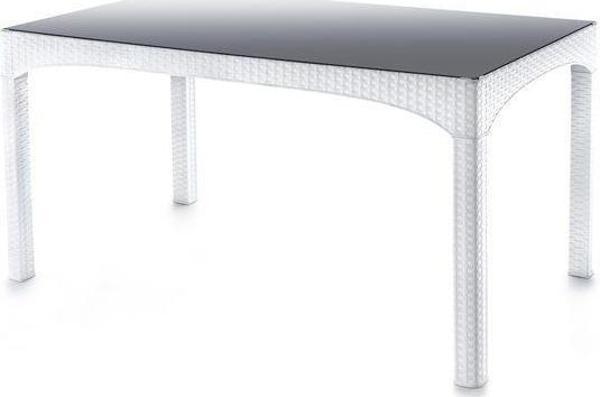 Omnipazar SY-2589 Beyaz Rattan Temperli Kapalı Camlı Masa Dikdörtgen 05323 - Image 1